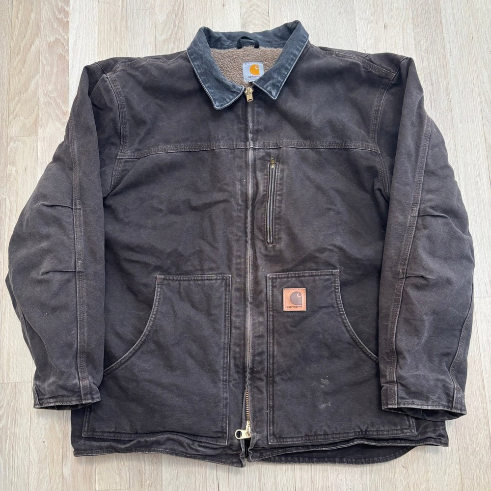 Carhartt Sandstone Ridge Coat Mens Large Brown GUC Sherpa Lined Canvas Jacket